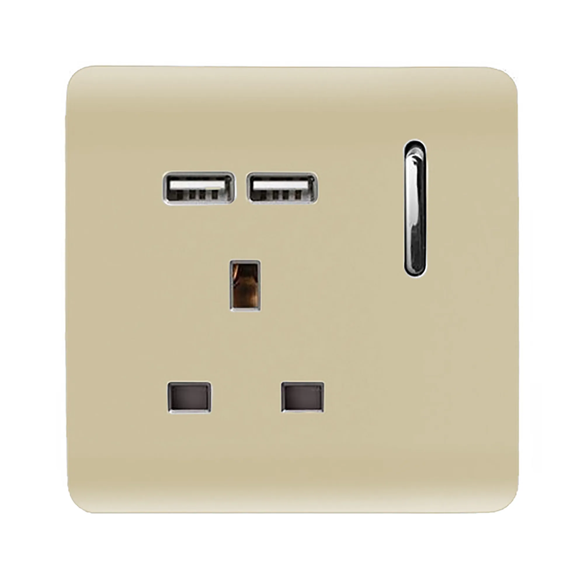 1 Gang 13Amp Switched Single Socket With 2 x USB Champagne Gold